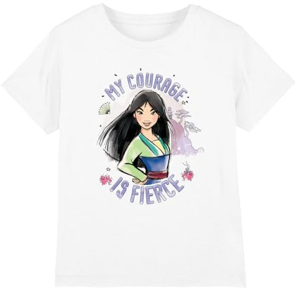 Mulan My Courage is Fierce Girls T Shirt, White, 5-6 Years
