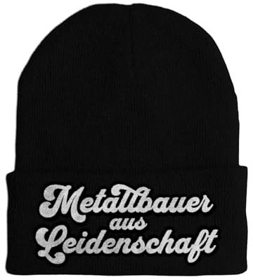 tshirtladen Metallbauer aus Leidenschaft - Bestickte Beanie Mütze - One Size - Soft Touch - Wintermütze mit Farbauswahl, Farbe: Black