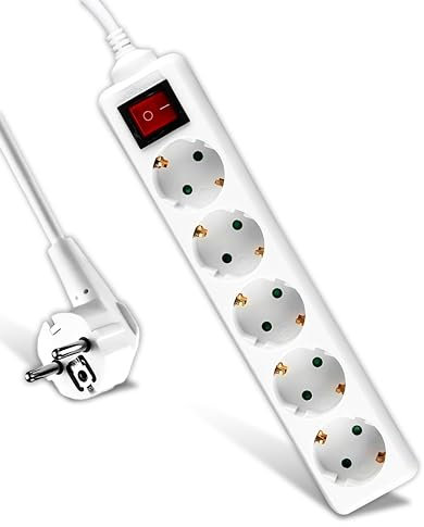 V-TAC Regleta de 5 Enchufes con Interruptor y Cable de 1,5 Metros - Enchufe Múltiple 5 Tomas de Corriente 16A Shuko para el Hogar, Oficina, Tienda, Garaje - 250V Compacta y Práctica