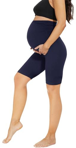 AMIYOYO Legging de grossesse pour femme, taille haute, opaque, pantalon de maternité, pantalon de loisirs, mode de maternité, pour femmes enceintes, Short bleu foncé, S
