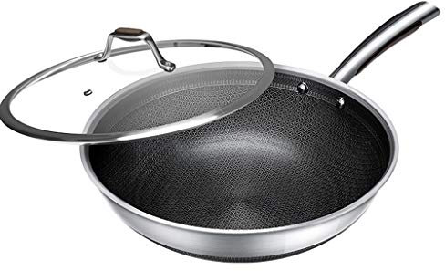 CQIKRWGWS Topf, Pfanne Waben Edelstahl Bratpfanne Ohne Öl Bratpfanne Wok