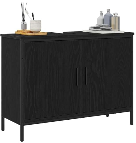 vidaXL Waschbeckenschrank Schwarz Eichen-Optik 80 x 30 x 60 cm | Genug Platz für deine Sachen, Stabil und langlebig, Ein moderner Look, der dein Bad aufwertet