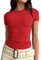 LACOZY Women's Casual Basic Going Out Crop Tops Slim Fit Short Sleeve Crew Neck Tight T Shirts 2025 Red L