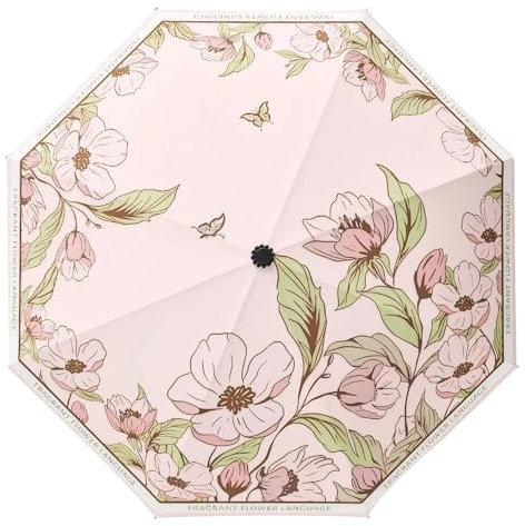 Meichoon Parapluie UPF50+ - Protection UV - Portable - Léger - Imperméable - Double couche - Design coupe-vent amélioré - Style rétro classique - Fleur vintage - Pour femme - Voyage et utilisation