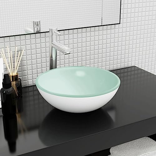 Snsowed Lavabo de Vidrio Templado Blanco 35x12 cm, Fregadero, Lavabo Baño, Lavamanos Baño, Lavatorio Casa De Banho, Mueble Lavabo sobre Encimera
