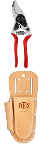FELCO 14 Gartenschere mit Lederholster 910+ – Leichtes Set für präzise Gartenarbeiten, ideal bei geringer Handgröße