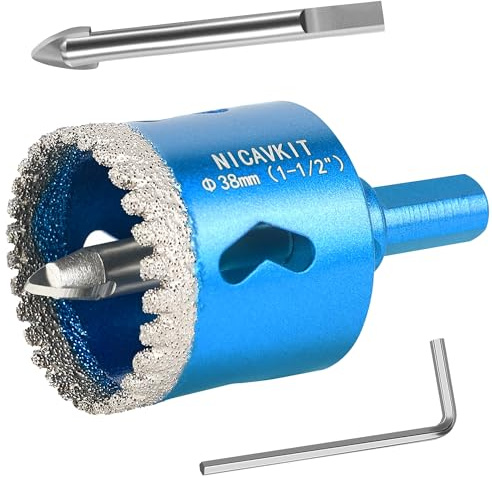 NICAVKIT Scie Cloche Diamantée 38mm avec Foret Guidage de Centrage, Professionnelle Foret Trépan Diamanté Denté Brasé pour Carrelage, Porcelaine, Verre, Marbre et Céramique