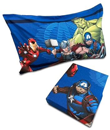 hermet Avengers 100% Cotton Flannelette Single Bed Sheet Set, 3 Pieces, Fitted Sheet + Pillow Case, Single