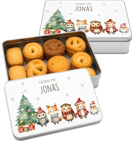 Kidsmood - Keksdose aus Metall – Personalisierte Weihnachtsdose zum Befüllen | Lebensmittelechte Gebäckdose mit Deckel | Tolle Gadgets zum Keksbacken für Plätzchen, Kekse & Weihnachtsgebäck