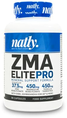 Natly ZMA Elite Pro | 90 Cápsulas Veganas | Fórmula Nocturna con Zinc, Magnesio, B6, Melatonina, Tribulus | Aumenta Testosterona Natural, Favorece Descanso y Recuperación Muscular