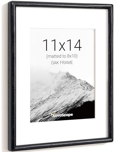 KovaScape 11x14 Picture Frame, Solid Oak Wood Photo Frame with Tempered Real Glass, Includes White Mount for 8x10 Photo, Rounded Corner Design, For Wall Hanging