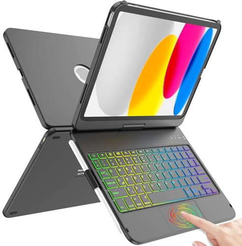 TQQ Cover iPad 10 Generazione con Tastiera/(A16) 11 Generation (11/10.9 pollici, 2025/2022) con Ampio Trackpad Di Precisione, Tastiera tipo laptop Retroilluminata a 10 Colori, Italiano Qwerty-Nero