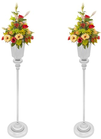 2 Stück Blumenständer Metall Trompete Vase 77,5cm Hoch Blumenvase Hochzeit Ständer Tische Mittelstück Vasen für Hochzeiten Tischdeko Party (Silber)