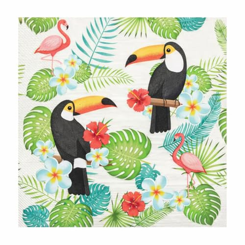 Ameisenkeks Lot de 20 serviettes écologiques 33 x 33 cm – 3 couches – Certifiées FSC et Svanen – Design toucan tropical et flamant rose – Serviettes en tissu durables