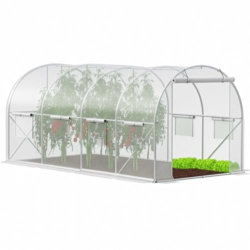 Invernadero túnel de película 400x250x200 cm con ventanas y dos puertas UV4, túnel de jardín para verduras, tomates y plantas con mosquitero, construcción estable Springos