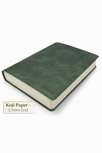 Allieryaz Tomoe River Paper Notebook A5 – 1000 Pages Thick Journal, TRP & Koji Paper Options, Grid (2mm / 3.7mm), Soft Cover, Fountain Pen Friendly (Green, Koji 3.7mm)