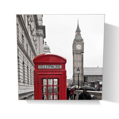Wallario Schlüsselkasten aus Glas 30 x 30 cm, Wand Schlüsselhalter mit Haken, Motiv: Rote Telefonzelle in London England mit Big Ben