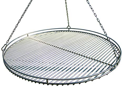 VEIKIN DESIGN Edelstahl Grillrost Ø 50 cm mit Reling, Kettensatz und Seilwirbel, Grillrost Rund für Schwenkgrill, Massive Ausführung, Profi-Grillrost, Handarbeit aus Deutschland