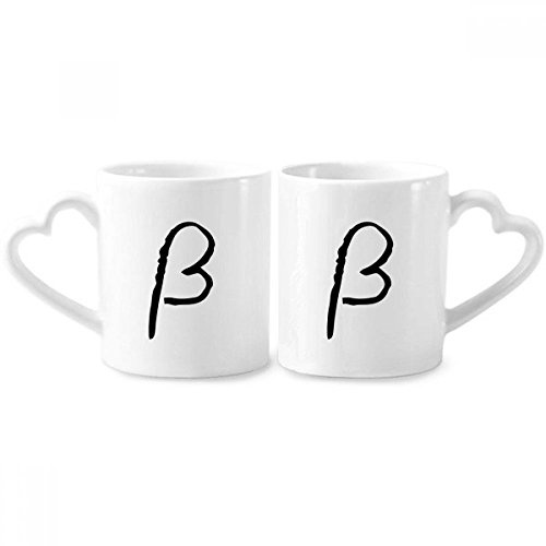 DIYthinker Greek Alphabet Beta Black silhouette Couple Mugs Ceramic Lover Cups Heart Handle 12oz Gift