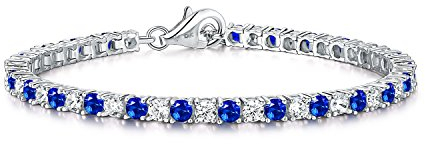 Diamond Treats 925 Sterling Silber Tennis Armbänder für Damen mit weißen und blauen Zirkonia Steinen, Saphirblaues Armband für Frauen und Mädchen, kurze Silberarmbänder für Damen