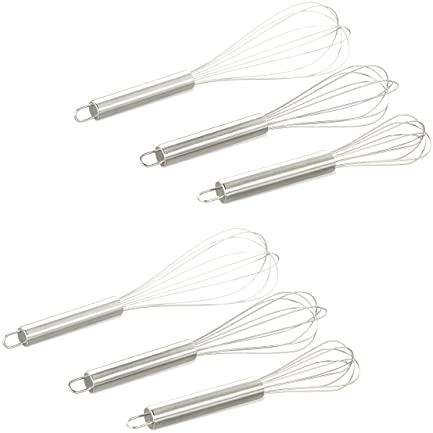 Relaxdays 6er Set Schneebesen, Edelstahl Handschneebesen, professionelle Ballonschneebesen, Rührbesen in 8 Zoll, 10 Zoll, 12 Zoll