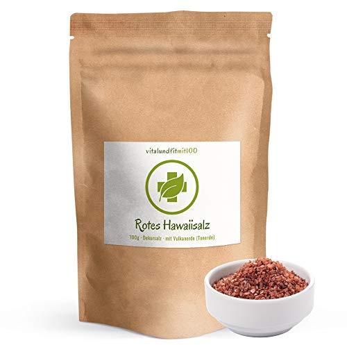 vitalundfitmit100 Rotes Hawaiisalz Alaea Salz 100 g, Naturprodukt, Dekorsalz, feine Körnung