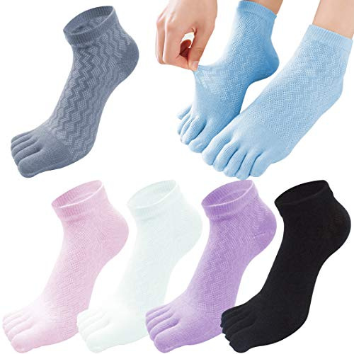 MOAMUN 5 Pairs Toe Socks for Women, Breathable Soft Ankle Socks Toe Separator Sock, Cotton Low Cut Five Finger Thin Sock with Toes, Size4-7 (UK, Numeric, 4, 7, Regular, Regular, 5, Mix Colour)