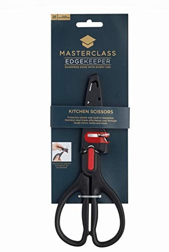 MasterClass EdgeKeeper Kitchen Scissors with Sharpener Sheath, Stainless Steel, 22cm (8.5), Clam Packed, Black