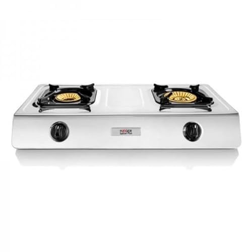 HAEGER SAFINE Plus - Cocina a Gas en INOX, 2 Quemadores, Acero Inoxidable, Doble Quemador en Bronce con 110mm y 90mm con Llama “Whirlwind, Encendido automático
