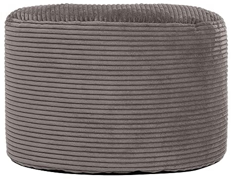 Icon Milano Hocker, Dunkelgrau, Flauschiger Cord Stoff, Sitzsack Cord, Sitzpuff Hocker mit Füllung, Fußhocker für das Wohnzimmer, Deko Wohnzimmer