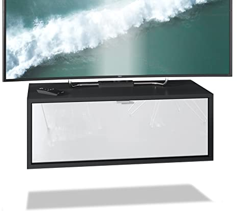 Vladon TV Board Lana 80 Hängeschrank Lowboard 80 x 29 x 37 cm, Made in Germany, Korpus in Schwarz matt, Fronten in Weiß Hochglanz | Große Farbauswahl