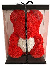 Promo Linge - Orso di rose rosso con cuore bianco, 35 cm di altezza, 25 cm di larghezza + scatola Happy Everyday, per San Valentino, matrimonio, Natale, regalo, compleanno