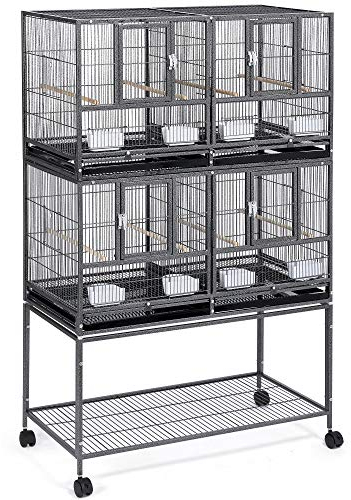 Yaheetech Gabbia a 2 Piani Voliera per Uccelli Pappagalli Inseparabili Calopsite con Piedistallo Separabile Divisorio in Metallo da Interno e Esterno Nera