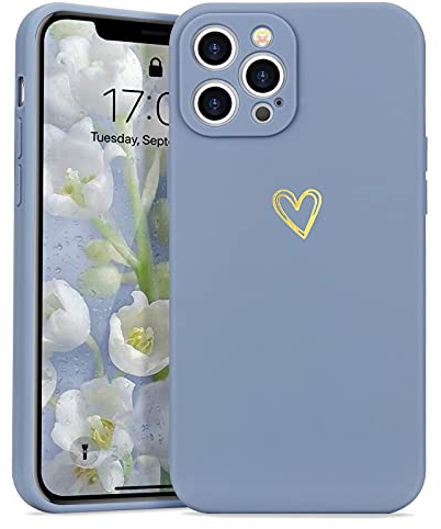 Wirvyuer Kompatibel mit iPhone 13 Pro Max Handyhülle Mädchen Hülle Gold Liebesherz Weich Silikon Case Süßes Gold Love Slim Stoßfest Schutzhülle für iPhone 13 Pro Max Grau