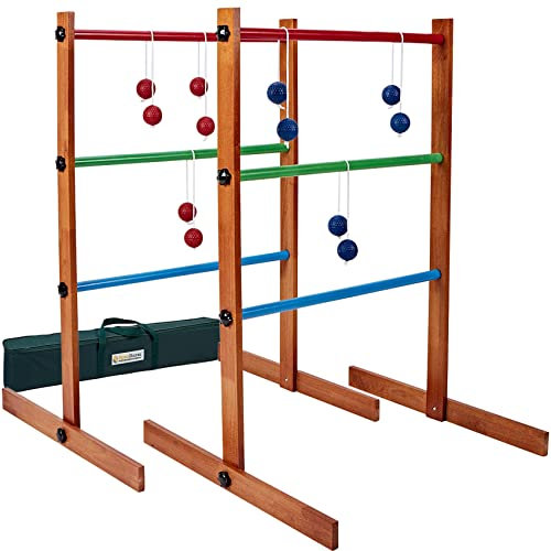 SpexDarxs Ladder Toss Outdoor Game, Wooden Golf Tossing Set with 6 Ball Bolas & Carrying Bag, Lawn Backyard Games for Teenager & Adult & Family