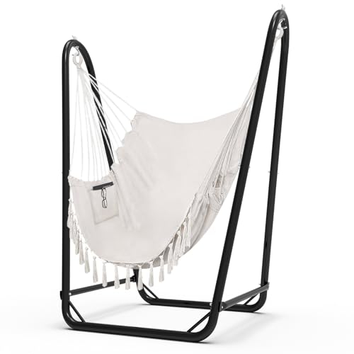 Hängesessel mit Ständer, robuster Hängesessel mit Ständer, für drinnen und draußen, stabiler Schaukelstuhlständer, maximale Tragkraft 158,8 kg (Hängemattenstuhl im Lieferumfang enthalten)