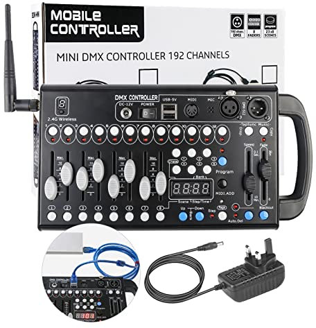 DMX Controllers Lighting, DJ Light Controller for Live House, DMX Controller 512 for Stage Light, 192CH DMX Lighting Controller for Family Party.