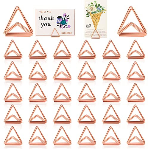 Lot de 60 porte-cartes de table de mariage en forme de triangle pour photo de mariage, fête prénatale, convient pour les petites cartes (or rose)