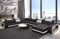 Sofa Berlin XXL U Form Wohnlandschaft mit LED Beleuchtung und Ottomane (Ottomane rechts, Schwarz-Weiß)