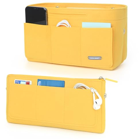 Lucky Sign Taschenorganizer für Handtaschen Innentaschen - Handtaschen Organizer mit Schlüsselkette Brieftaschen, Multifunktional Taschen Organizer aus Filz 26X11X16cm - Gelb
