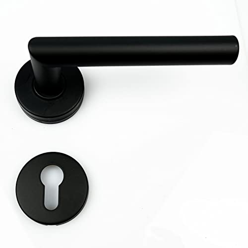 FELGNER Jeu de poignées Como pour cylindre profilé | panneau de porte moderne de haute qualité poignées de porte ferrure de porte rosace pour portes intérieures portes de chambre | noir mat