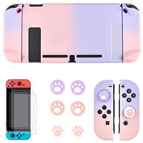 DLseego Set di custodie protettive, compatibili con Nintendo Switch Cover con guscio rigido in policarbonato antigraffio + 2 proteggi-schermo in vetro temperato + 6 simpatici tappi per pollice a forma