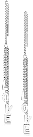 beyoutifulthings 1 Paar Damen Ohrringe Durchzieher Ketten-Anhänger Wort LOVE Ohr-ringe Ohr-stecker Ohring Chirurgenstahl Silber