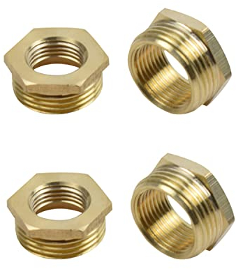 GZXYUAN 4-Piece Reducer Adapter - Brass, 1/2 Male to 3/8 Female Thread Hex Hose Pipe Connector for Tap, Barrel, Rainwater Tanks, Garden Hose