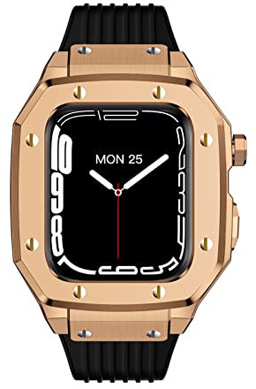Wscebck Per Apple watch band serie 7 Cassa della Vigilanza In Lega Per IWatch Serie 7 6 5 4 SE Copertura 44mm 42mm 45mm Lusso Metallo Gomma In acciaio inossidabile Orologio Accessori,Black Rose Gold 1