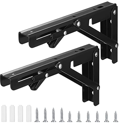 Klappkonsole Schwerlast, 2 Stück Edelstahl Scharniere Klappbar, Klapptisch Wand, Winkel Regalträger, Klappwinkel 90 Grad, Regalwinkel Klappbar für Küche, Büro, Tisch, Wand - Schwarz