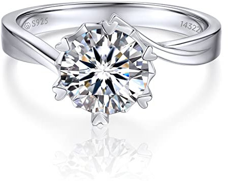 MomentWish Moissainte Ring Frauen, 2 Karat Verlobungsring Damen Promise Ring Wedding Ring mit GRA Zertifikat Geschenk für Frauen -Größe47