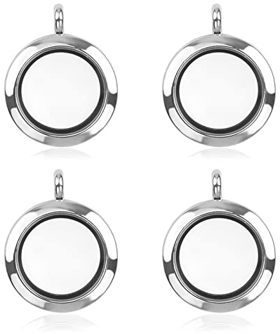 WANDIC Foto-Anhänger mit Strasssteinen, 4 Stück, rund, silberfarben, für Brautstrauß, Foto, Dekoration, 30 mm, 25mm, Legierung, Glas, Kein Edelstein