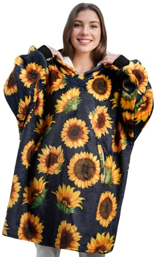 Sonnenblumen-Geschenke Decke Hoodie für Frauen, tragbare Fleecedecke Hoodie, super weich, warm, gemütlich mit riesiger Tasche, Geschenke für Frauen und Mädchen, Einheitsgröße