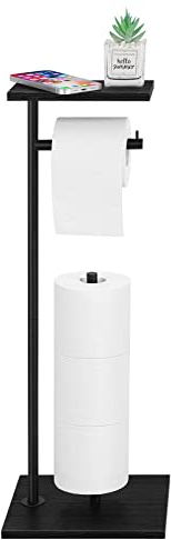 smusei Toilettenpapierhalter mit Ablage, Platzsparend Toilettenpapierhalter Stehend Holz klorollenhalter WC klopapierhalter Aufbewahrung mit Platz für 4 Reserverollen